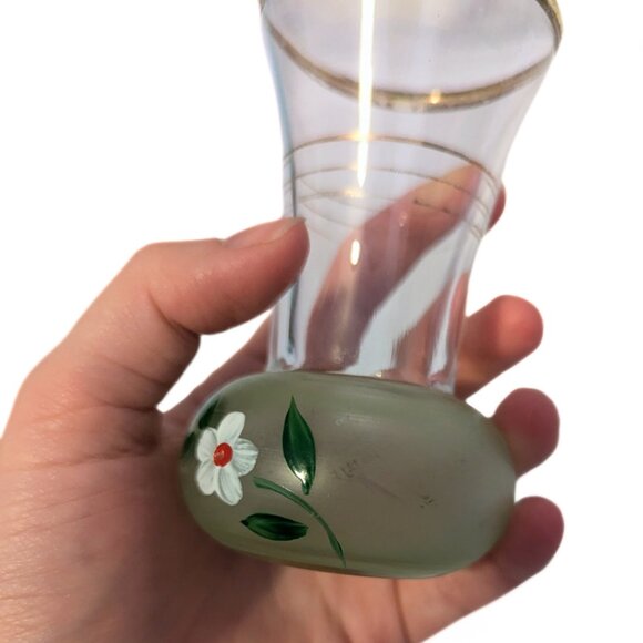 Vintage Barlett Collins MCM Small Hand Painted Vase Gold Rim Frosted Glass - Picture 6 of 10